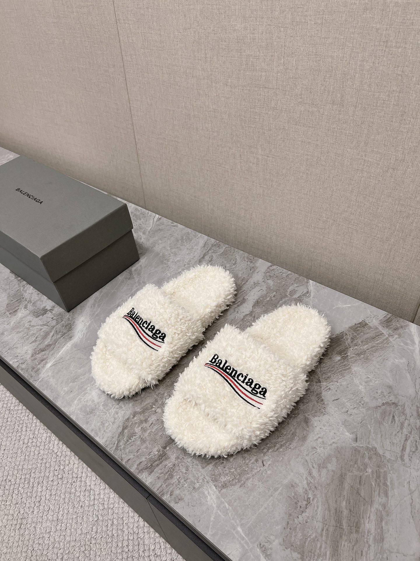 Balenciaga Furry Slide White