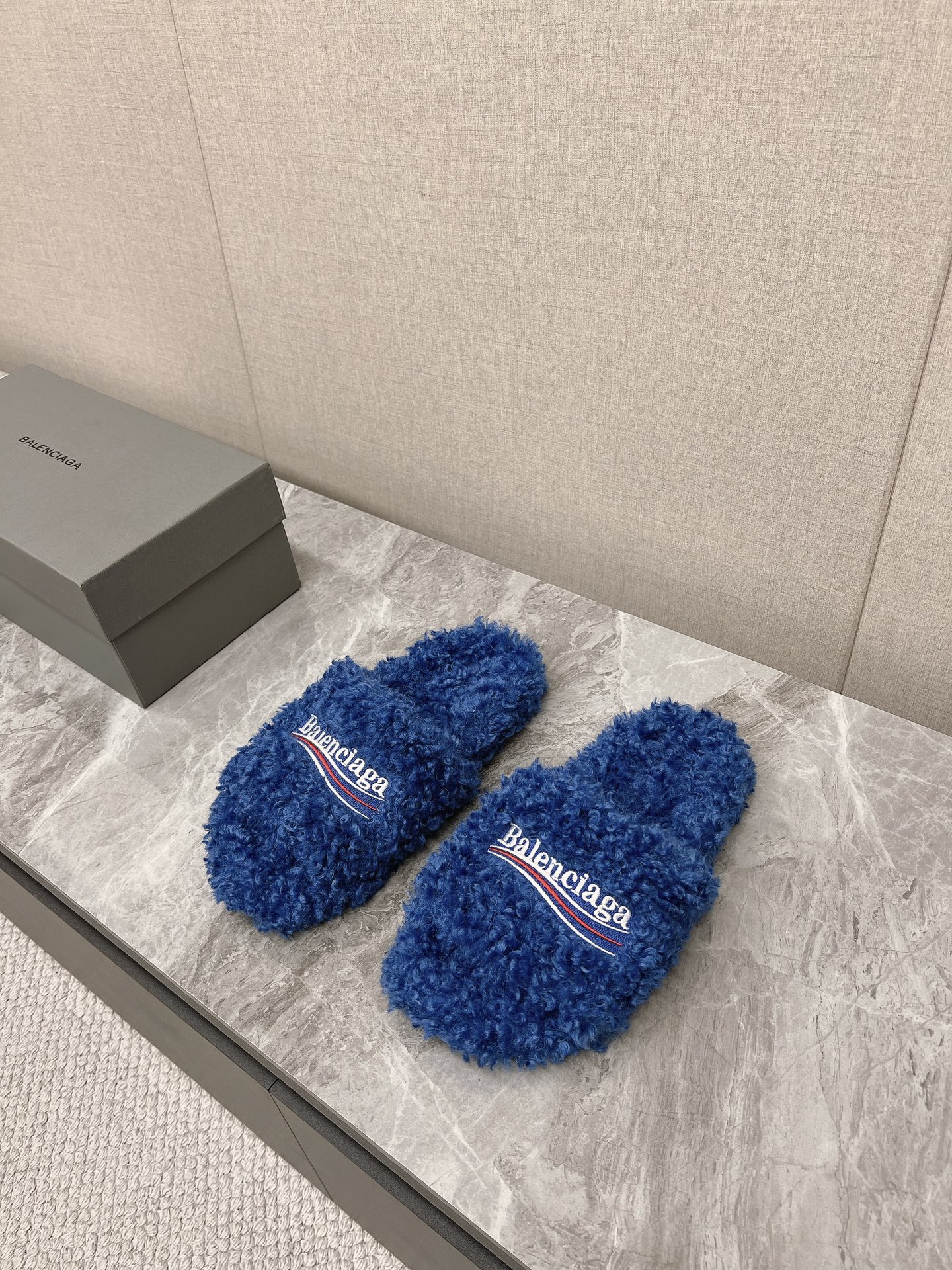 Balenciaga Furry Slide Blue
