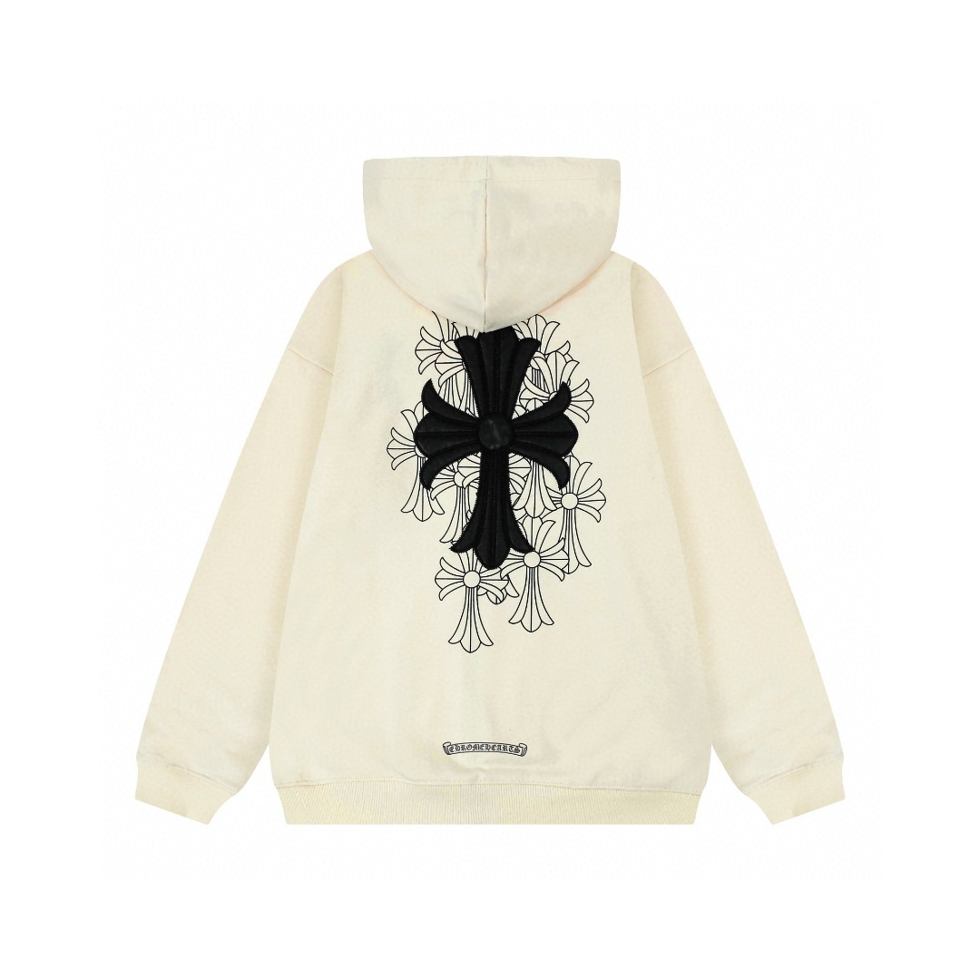 Chrome Hearts Classic Horseshoe Logo Cross Appliquéd Leather Letterman Long Sleeve Jacket Apricot