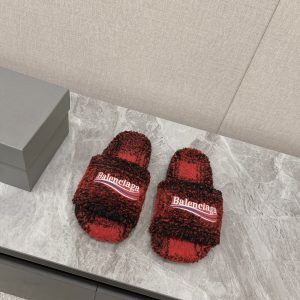 Balenciaga Furry Slide Black Red