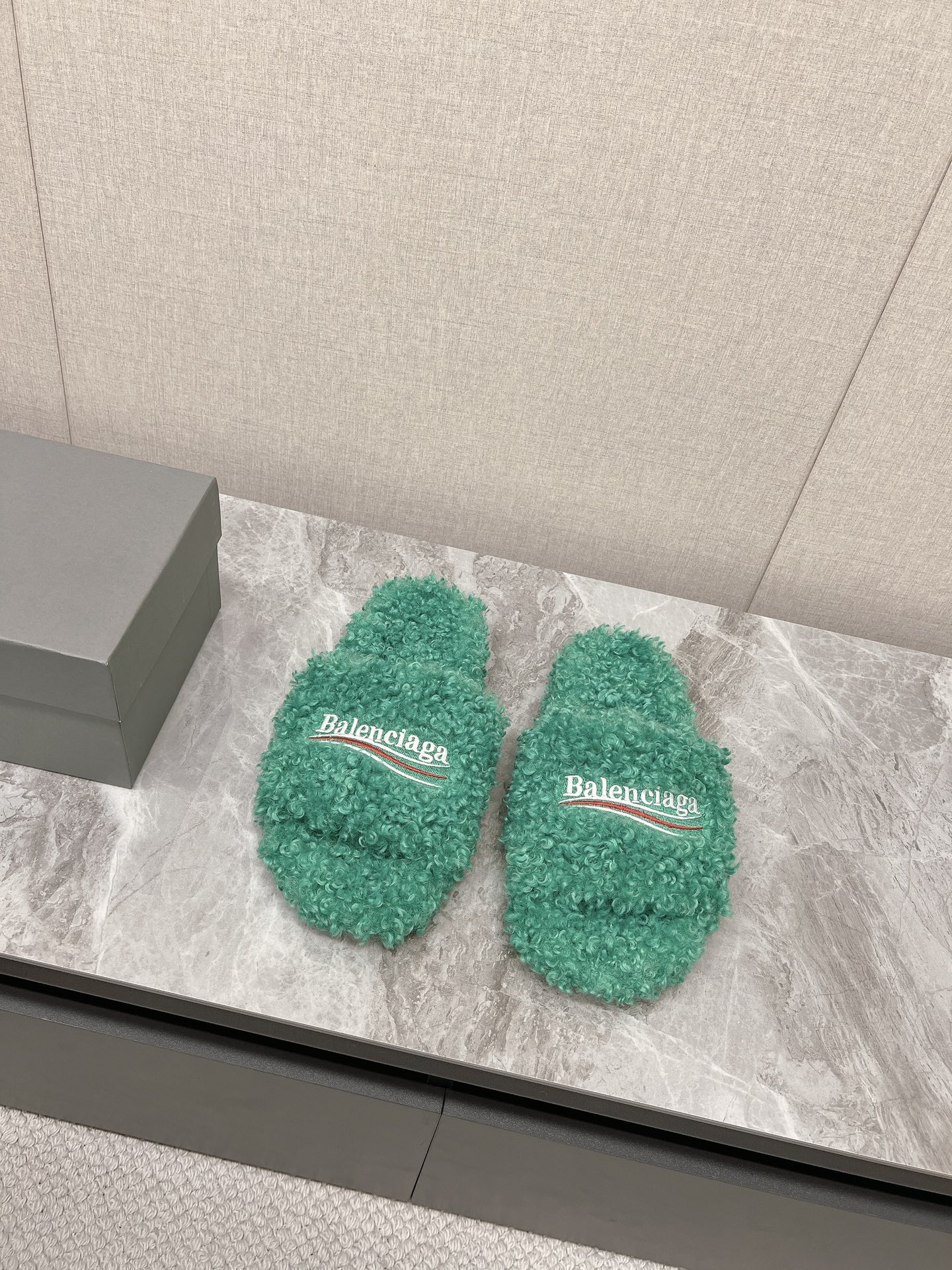 Balenciaga Furry Slide Green