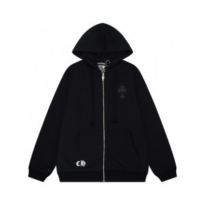 Chrome Hearts Classic Horseshoe Logo Cross Appliquéd Leather Letterman Long Sleeve Jacket Black