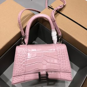 Balenciaga Hourglass Top Handle Bag Small Crocodile Embossed Light Pink