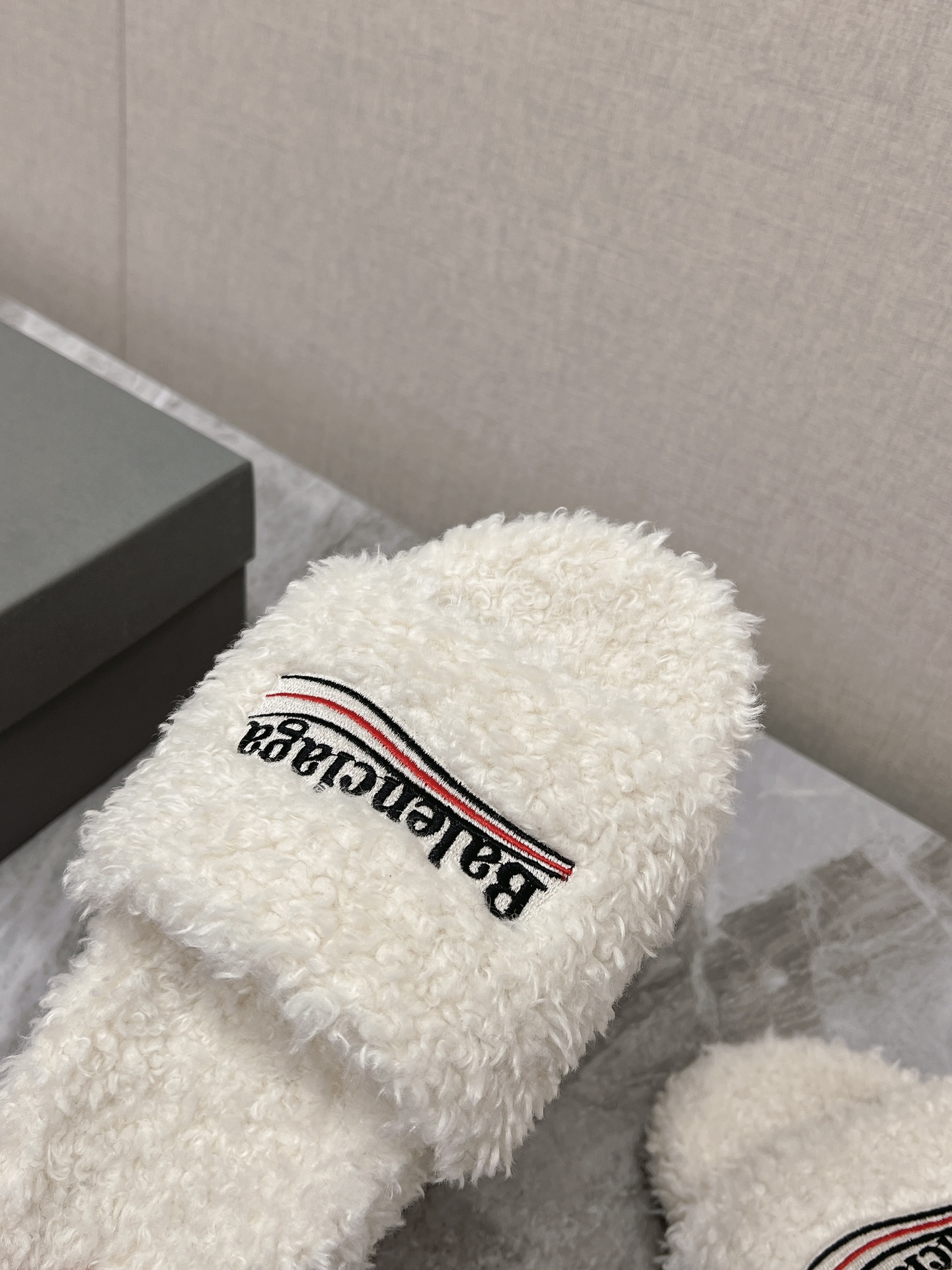 Balenciaga Furry Slide White