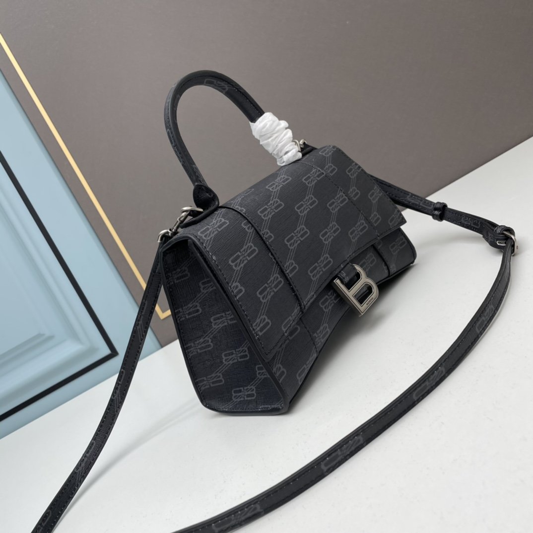 Balenciaga Hourglass Handle Bag Logo Black