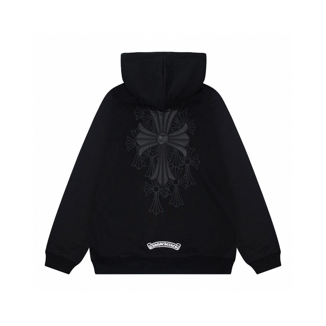 Chrome Hearts Classic Horseshoe Logo Cross Appliquéd Leather Letterman Long Sleeve Jacket Black