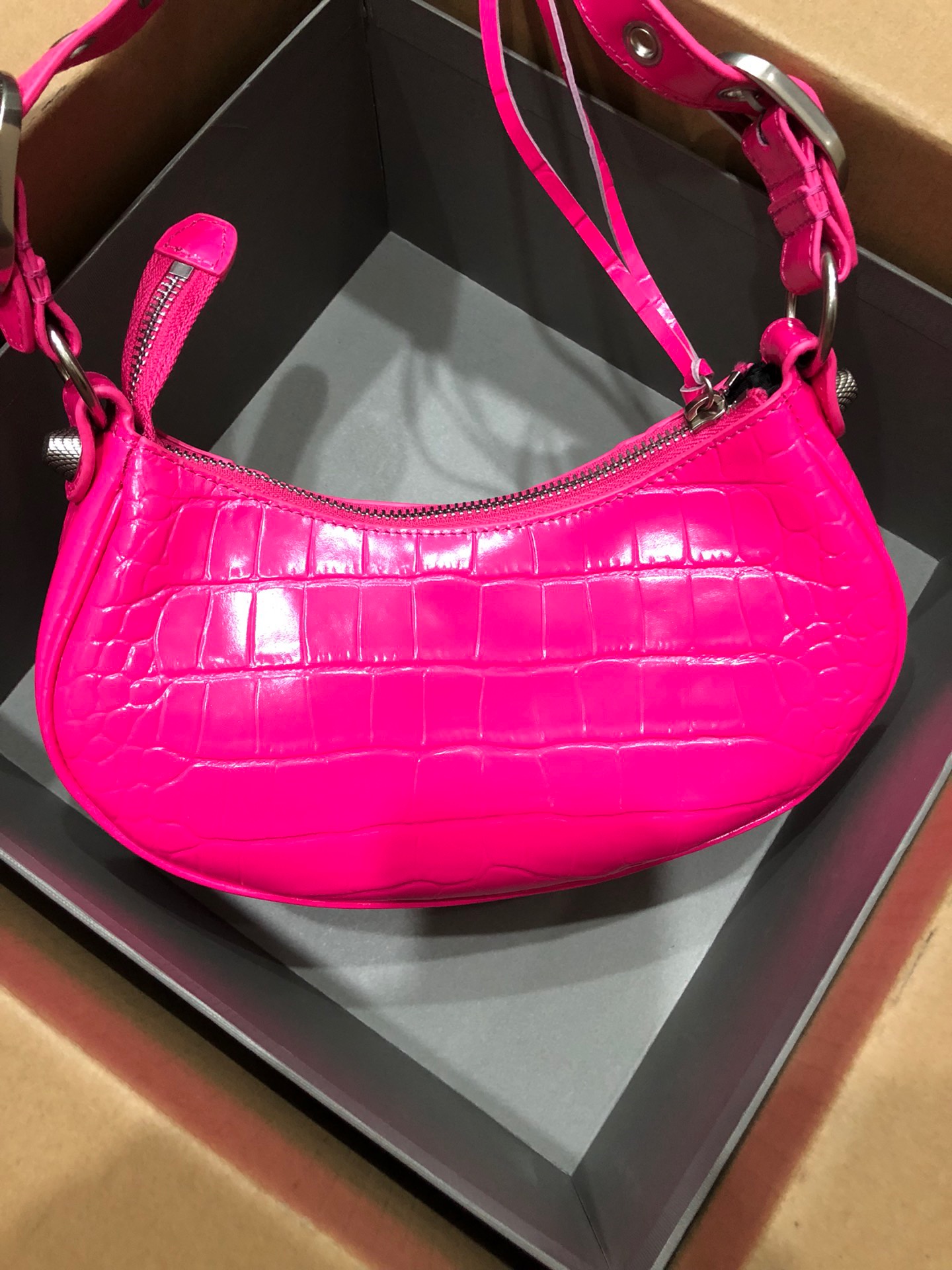 Balenciaga Le Cagole Shoulder Bag XS Crocodile Embossed Pink