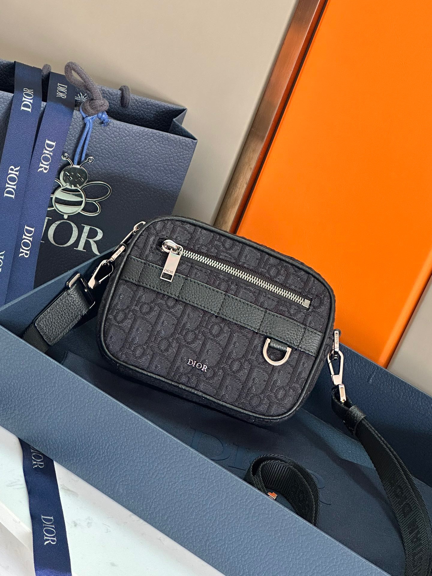 D*or Safari Messenger Bag Oblique Jacquard Black