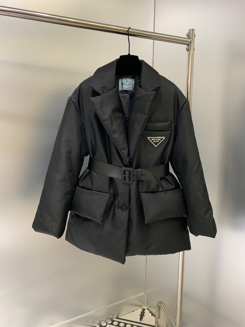 Prada Black & White Padded Re-Nylon Blazer