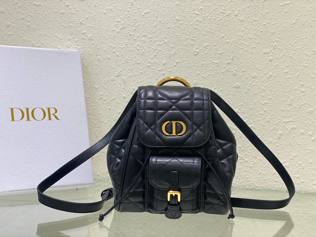 Dior Caro Backpack Black Macrocannage Lambskin Small