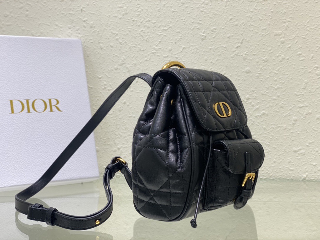Dior Caro Backpack Black Macrocannage Lambskin Small