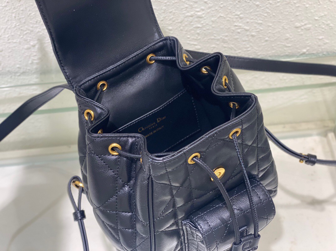 Dior Caro Backpack Black Macrocannage Lambskin Small