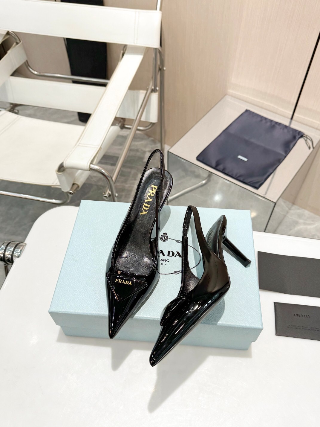 Prada Patent leather slingback Pumps Heel 7.5cm