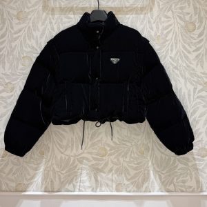 Prada Cropped Velvet Down Jacket Black