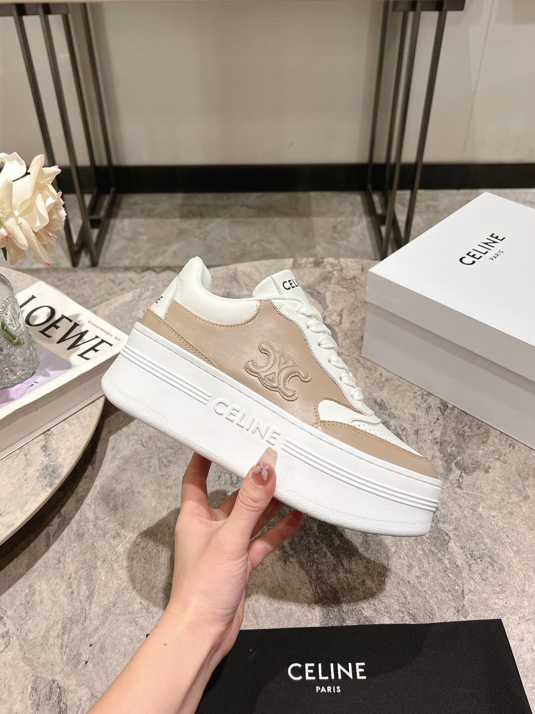 CELINE BLOCK SNEAKER WITH TRIOMPHE IN CALFSKIN
