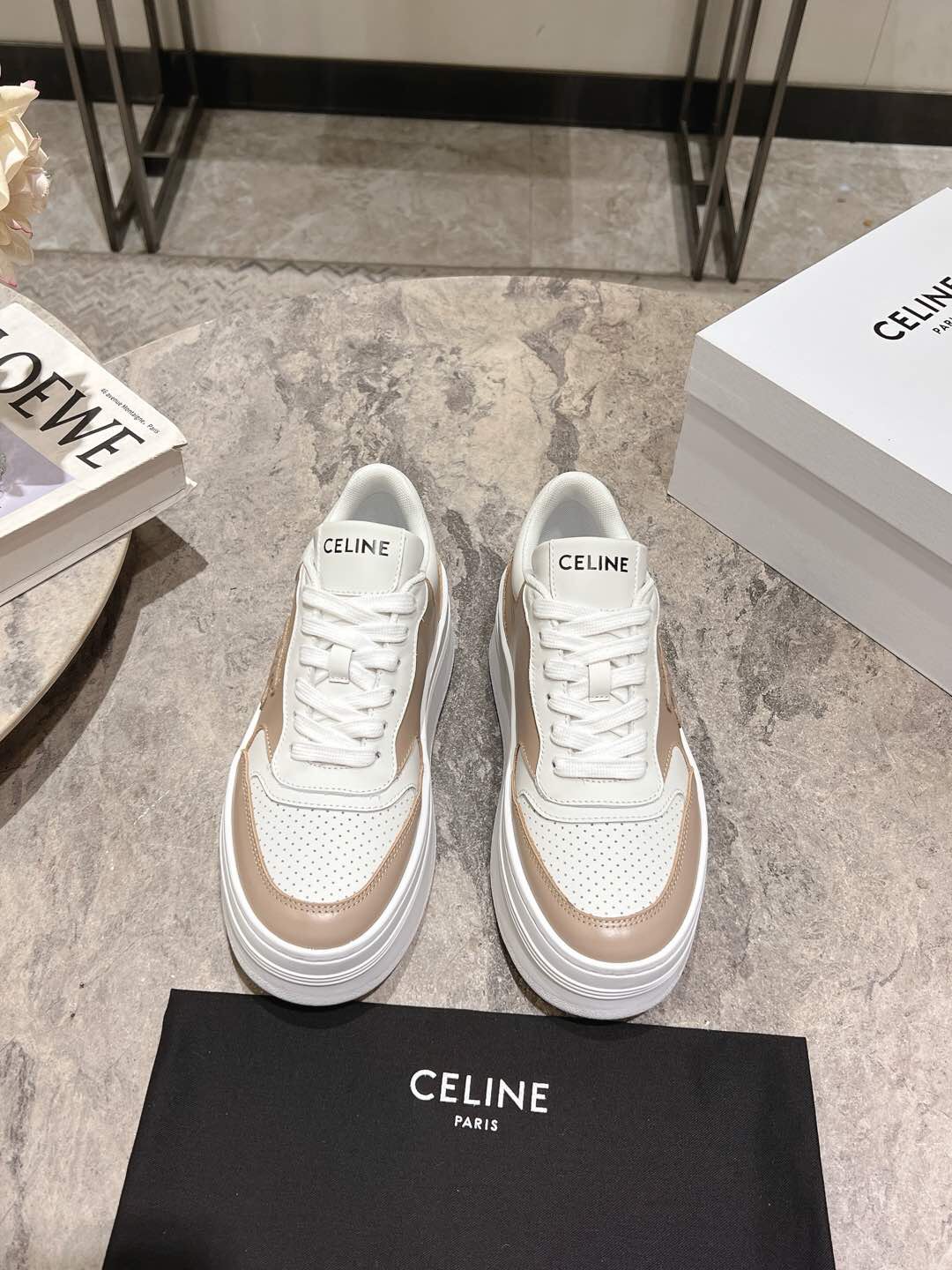 CELINE BLOCK SNEAKER WITH TRIOMPHE IN CALFSKIN