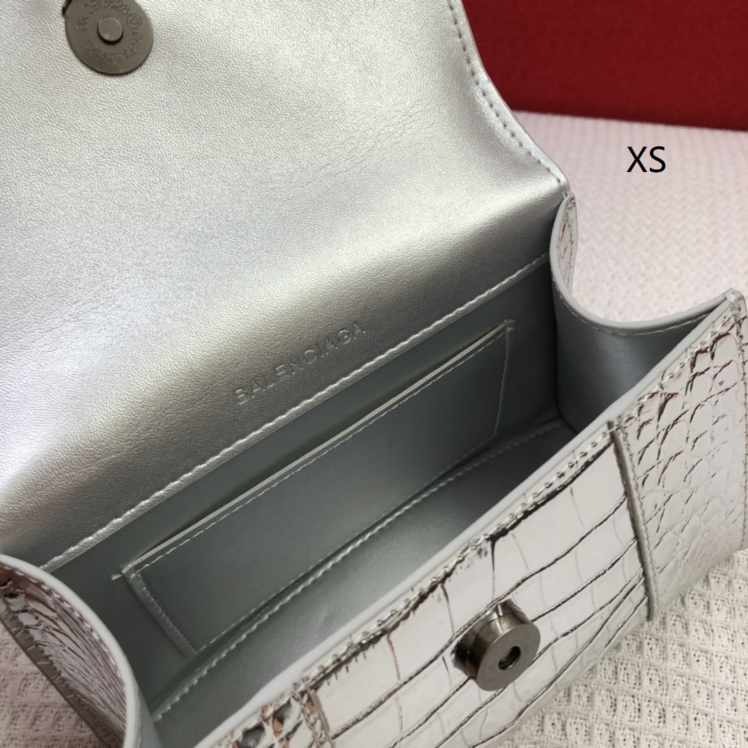 Balenciaga Hourglass Handle Bag Crocodile Embossed silver