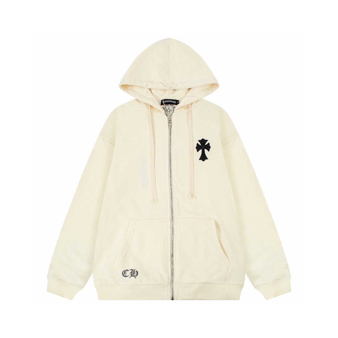 Chrome Hearts Classic Horseshoe Logo Cross Appliquéd Leather Letterman Long Sleeve Jacket Apricot