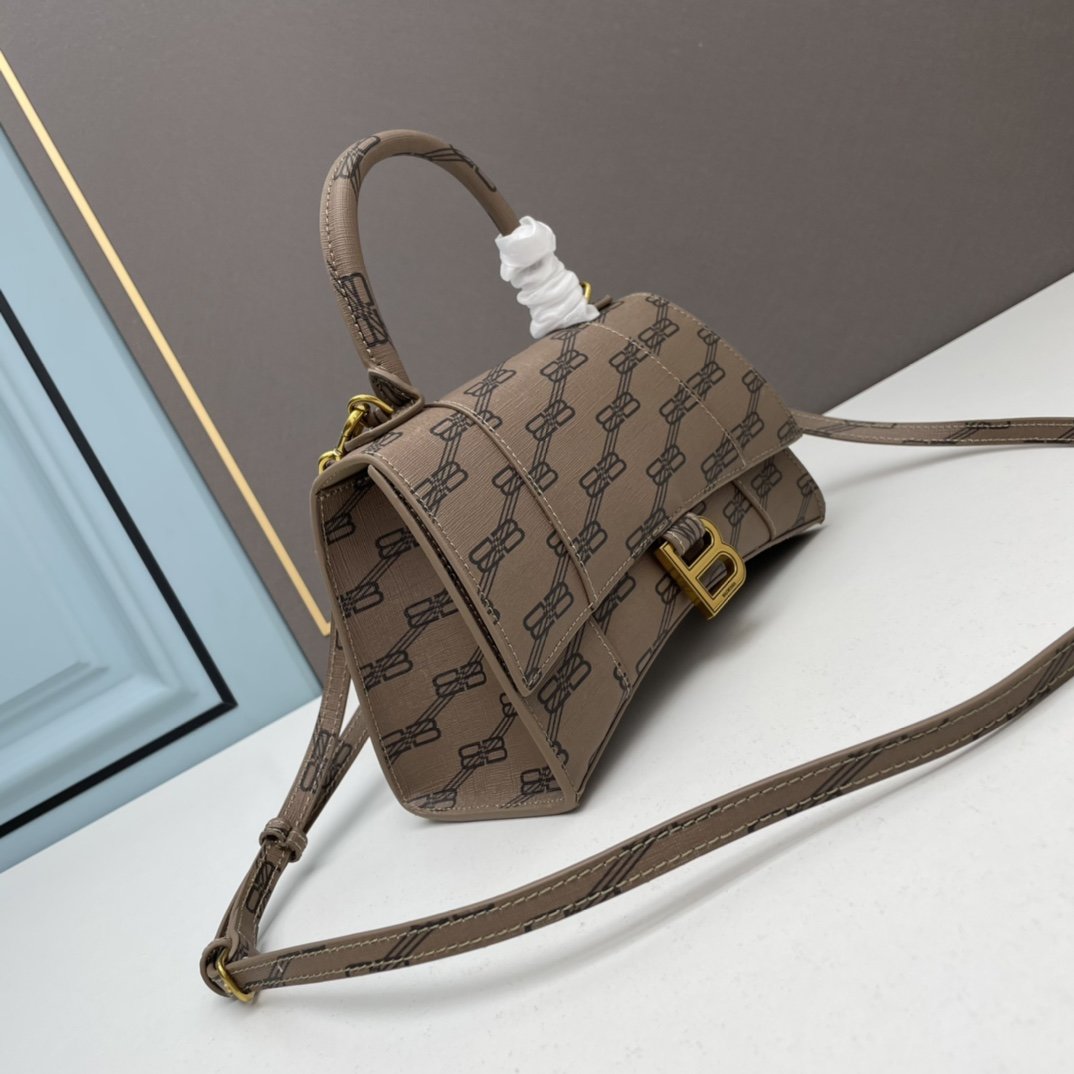 Balenciaga Hourglass Handle Bag Logo Brown