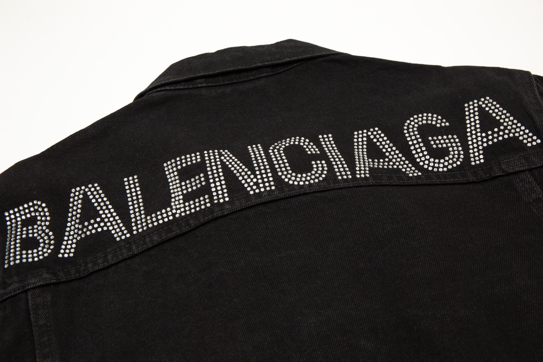 Balenciaga Denim Jacket With Big Logo Rhinestones On The Back