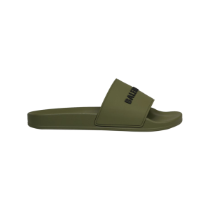Balenciaga Pool Slides Khaki Black 3D Logo