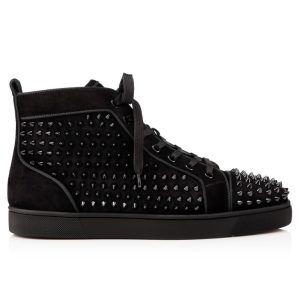 Christian Louboutin Louis High-Top Sneakers Veau Velours and Spikes Black 3160092B049
