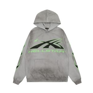 Hellstar Future Flames Hooded Sweatshirt Grey Green LD00125