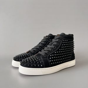 Christian Louboutin Lou Spikes High-Top Sneakers Suede Black White 1140458B049