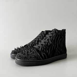 Christian Louboutin Louis Junior P Pik Pik Strass High-Top Sneakers Suede Jacquard Spikes Black 32503968393