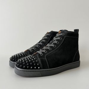 Christian Louboutin Lou Spikes High-Top Sneakers Suede Black 1140458B049