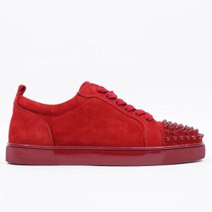 Christian Louboutin Louis Junior Spikes Sneakers Veau Velours Red 3240423CM53