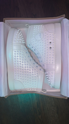 Christian Louboutin Louis Spikes Sneakers Calf Leather and Spikes White 1101083B049 photo review
