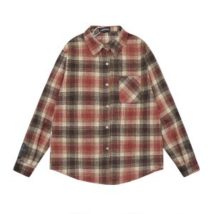Chrome Hearts Cross Plaid Shirt Spring Autumn Long Sleeve Red