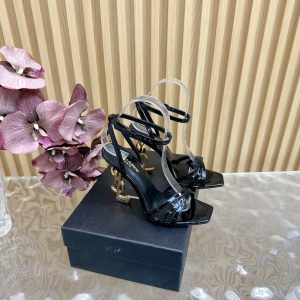 Saint Laurent YSL Logo-Heel Sandals with Golden Hardware