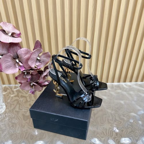 Saint Laurent YSL Logo-Heel Sandals with Golden Hardware