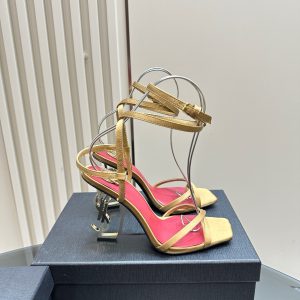 Saint Laurent YSL 110mm Opyum Logo-Heel Sandals with Golden Hardware